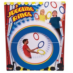 Juggling Rings are a fun way to entertain your carnival guests. Perfect for a circus theme party, let your guests try their hand at juggling these 3 plastic rings. Instructions are included! Three assorted color rings per package. Rings measure 9-3/8 inch