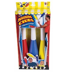 Juggling Pins are perfect for any circus or carnival theme party. This set of 3 plastic pins includes instructional diagrams printed right on the box making it perfect for beginners! Assorted colors, red, yellow and blue.