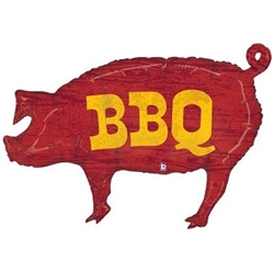 The 35" BBQ Pig Balloon is a reddish brown, pig-shaped foil balloon with the letters BBQ printed in yellow on each side. Perfect for food trucks, fair food stands, roadside BBQ's and barbecue events. One per package. Ships flat. Fill with helium.