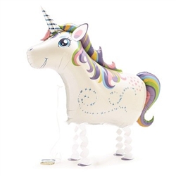 The My Pet Unicorn Balloon 27" is a foil mylar balloon and when inflated, measures 27 inches. Includes an attached ribbon leash. One (1) balloon per package. No returns. Do not over inflate.