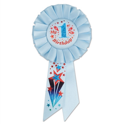 Blue My 1st Birthday Rosette Ribbon