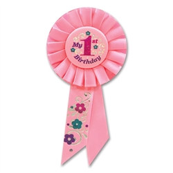 Pink My 1st Birthday Rosette Ribbon