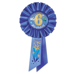 Blue My 6th Birthday Rosette Ribbon