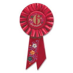 Red My 6th Birthday Rosette Ribbon