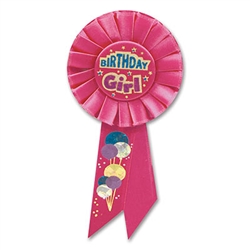 Birthday Girl Rosette Ribbon with Balloons