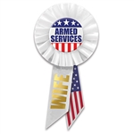 Be proud of your husband's service in defense of our country . Wear this classically patriotic "Armed Services Wife" rosette with pride. Pins measure 1.75 inches in diameter, rosette is 3 inches in diameter, ribbons are 3.5 inches long. 1 per package.