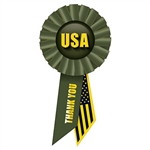These patriotic rosettes are a fun and colorful way to show your appreciation for all they do. Measures (6-1/2) inches long by (3-1/2) inches wide with a pin on the back.