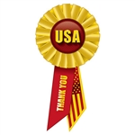 These patriotic rosettes are a fun and colorful way to show your appreciation for all they do. Measures (6-1/2) inches long by (3-1/2) inches wide with a pin on the back.