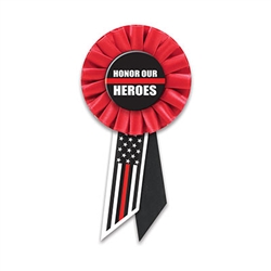 Let those who serve know how much they are appreciated with this  striking Honor Our Heroes Rosette.
Measures (6-1/2) inches long by (3-1/2) inches wide with a pin on the back.