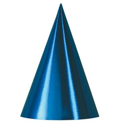 Blue Packaged Foil Cone Hats (sold 12 per box)