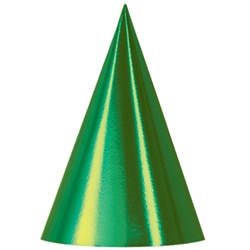 Green Packaged Foil Cone Hats (sold 12 per box)