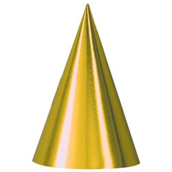 Gold Packaged Foil Cone Hats (sold 12 per box)