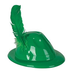 Green Plastic Alpine Hat with Feather