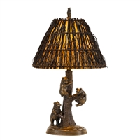 Cal Lighting Bear Cubs Resin Table Lamp w/ Twig Shade- Cast Bronze