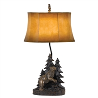 CAL Lighting Bear Resin Table Lamp w/ Leathrette Shade- Antique Bronze