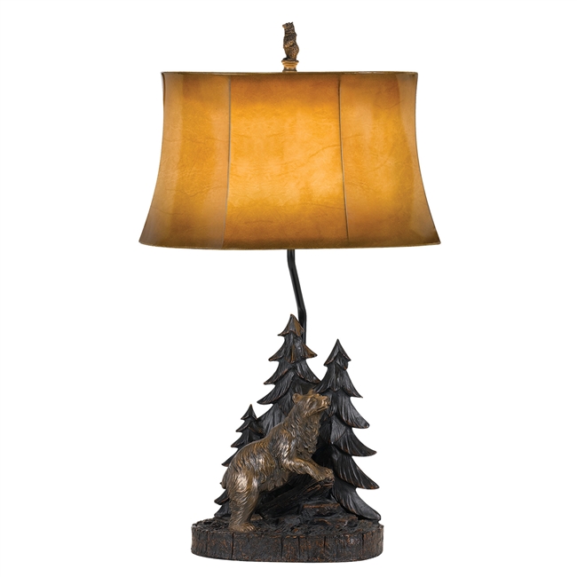 CAL Lighting Bear Resin Table Lamp w/ Leathrette Shade- Antique Bronze