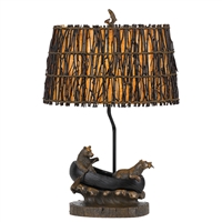 CAL Lighting Bear in Canoe Resin Table Lamp w/ Leathrette Shade