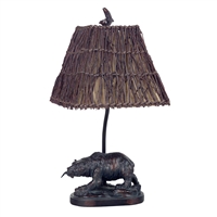 CAL Lighting Resin Bear Accent Lamp w/ Wicker Shade- Antique Bronze