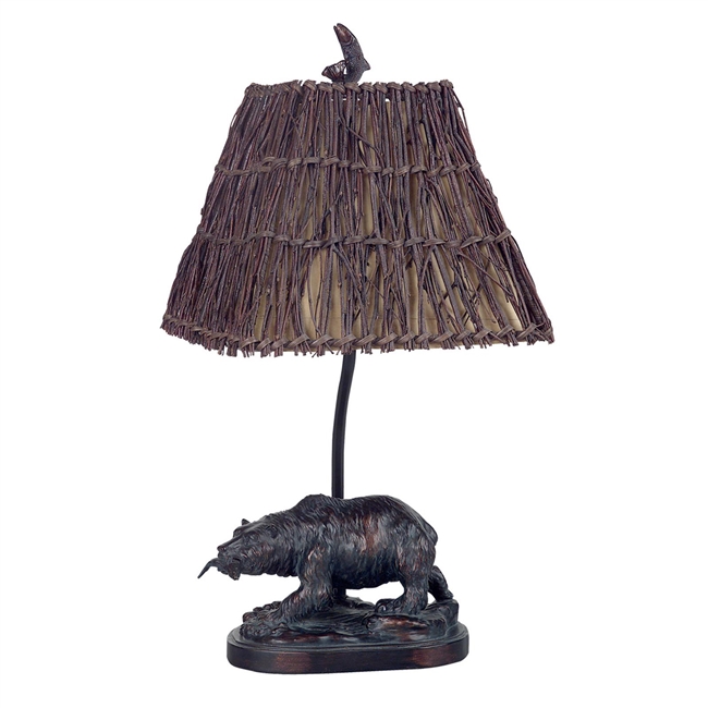 CAL Lighting Resin Bear Accent Lamp w/ Wicker Shade- Antique Bronze