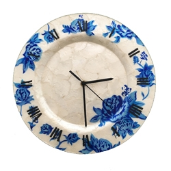 Eangee Home Design Clock with Blue Flowers