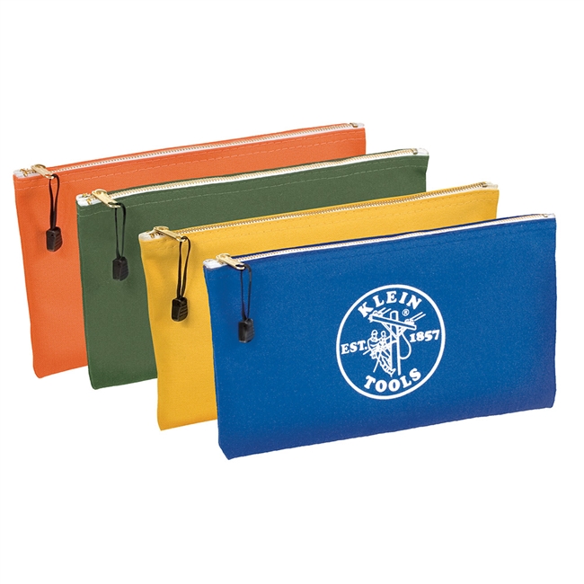 Klein Zipper Bags, Canvas Tool Pouches Olive/Orange/Blue/Yellow, 4-Pack 5140