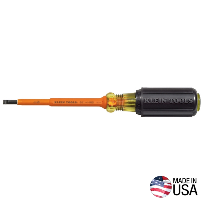 Klein  Insulated Screwdriver, 3/16-Inch Cabinet, 4-Inch Round Shank 601-4-INS