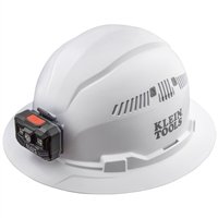 Klein Hard Hat, Vented, Full Brim with Rechargeable Headlamp, White 60407RL