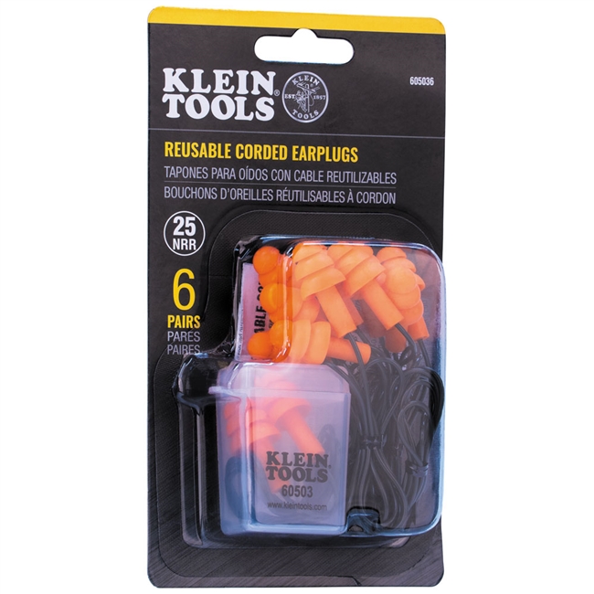 Klein Corded Earplugs, 6-Pair Pack 605036