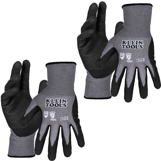 Klein Knit Dipped Gloves, Cut Level A2, Touchscreen, X-Large, 2-Pair 60586