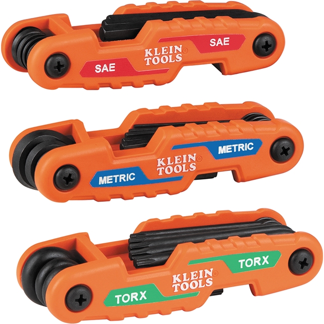 Klein  Pro Folding Hex Key Set, 31-Key, SAE, Metric, TORX Sizes, 3-Piece 70553