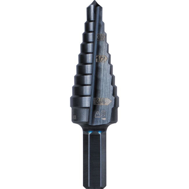 Klein 9-Step Drill Bit, 3/8-Inch Hex, Double Straight Flute, 1/4-Inch to 3/4-Inch KTSB03