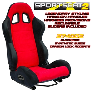 Performance World 274002 SportSeat2 Racing Black Synthetic Suede w/Red Accents Seats. Pair