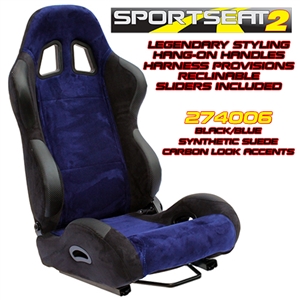 Performance World 274006 SportSeat2 Racing Black Synthetic Suede w/Blue Accents Seats. Pair