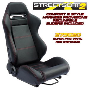 Performance World 275020 StreetSeat2 Racing Black Synthetic Leather w/Red Stitching Seats. Pair