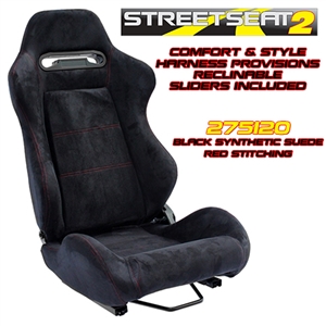Performance World 275120 StreetSeat2 Racing Black Synthetic Suede with w/Red Stitching Seats. Pair