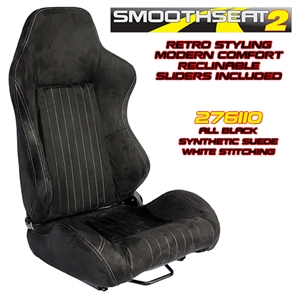 Performance World 276110 SmoothSeat2 Racing Black Synthetic Suede w/white stitching Seats. Pair