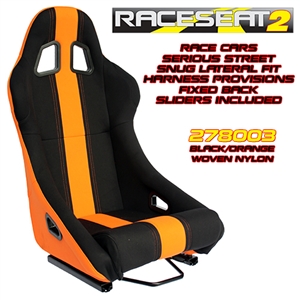 Performance World 278003 RaceSeat2 Racing Seat. Black Nylon w/Orange Accents. Sold Each