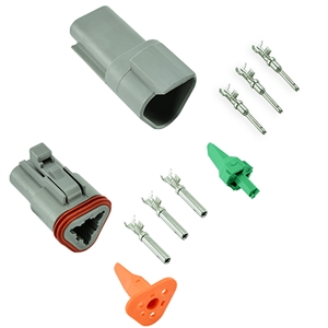 Performance World 320703 3-Pin Deutsch Connector 1/pk. Includes male, female, pins and seals.