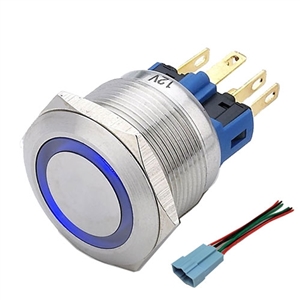 Performance World 322203 22mm Stainless Steel Push Button Momentary Switch Blue LED