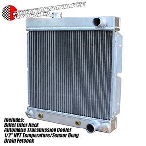 Performance World 93000 Custom Lightweight Aluminum Radiator. Fits 1964-1966 Mustang Downflow Style