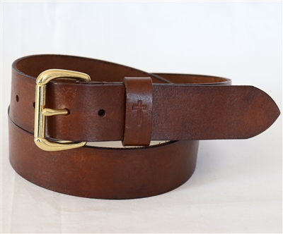 37" Brown Full-Grain Leather Belt with Cross