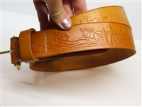 37" Lt Brown Full-Grain Leather Belt Wildlife Scene