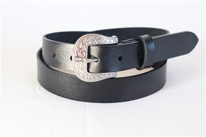 34" Black Full-Grain Leather Belt Decorative Buckle