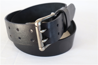 33" Black Full-Grain Leather Belt 2-prong Buckle