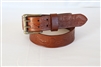 33" Brown Embossed Full-Grain Leather Belt 2-prong Buckle