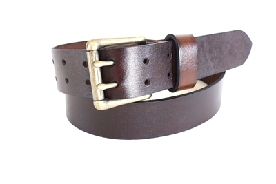 37" Dark Brown Full-Grain Leather Belt 2-prong Buckle