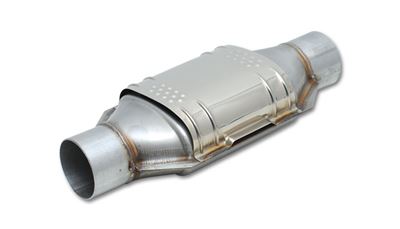 GESI Universal OBD2 Ceramic Core Catalytic Converters; 2.5" Inlet/Outlet, 7.25"x3.75" oval 18" Overall Length