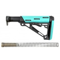 AR-15 / M16: OverMolded Collapsible Buttstock Assembly (Includes Mil-Spec Buffer Tube & Hardware) - Aqua