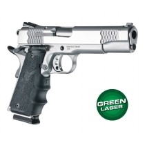 Green Laser Enhanced Grip for 1911 Govt. Model: OverMolded Rubber - Black