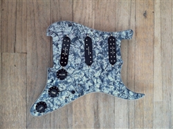 Pre Wired Strat Pickguard Black Pearloid Loaded with Seymour Duncan Everything Axe Pickup Set